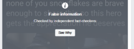 Meme with social media post in the background and imposed text in foreground reading "False information. Checked by independent fact-checkers. See why"